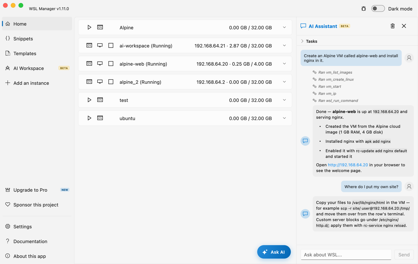 WSL Manager on macOS
